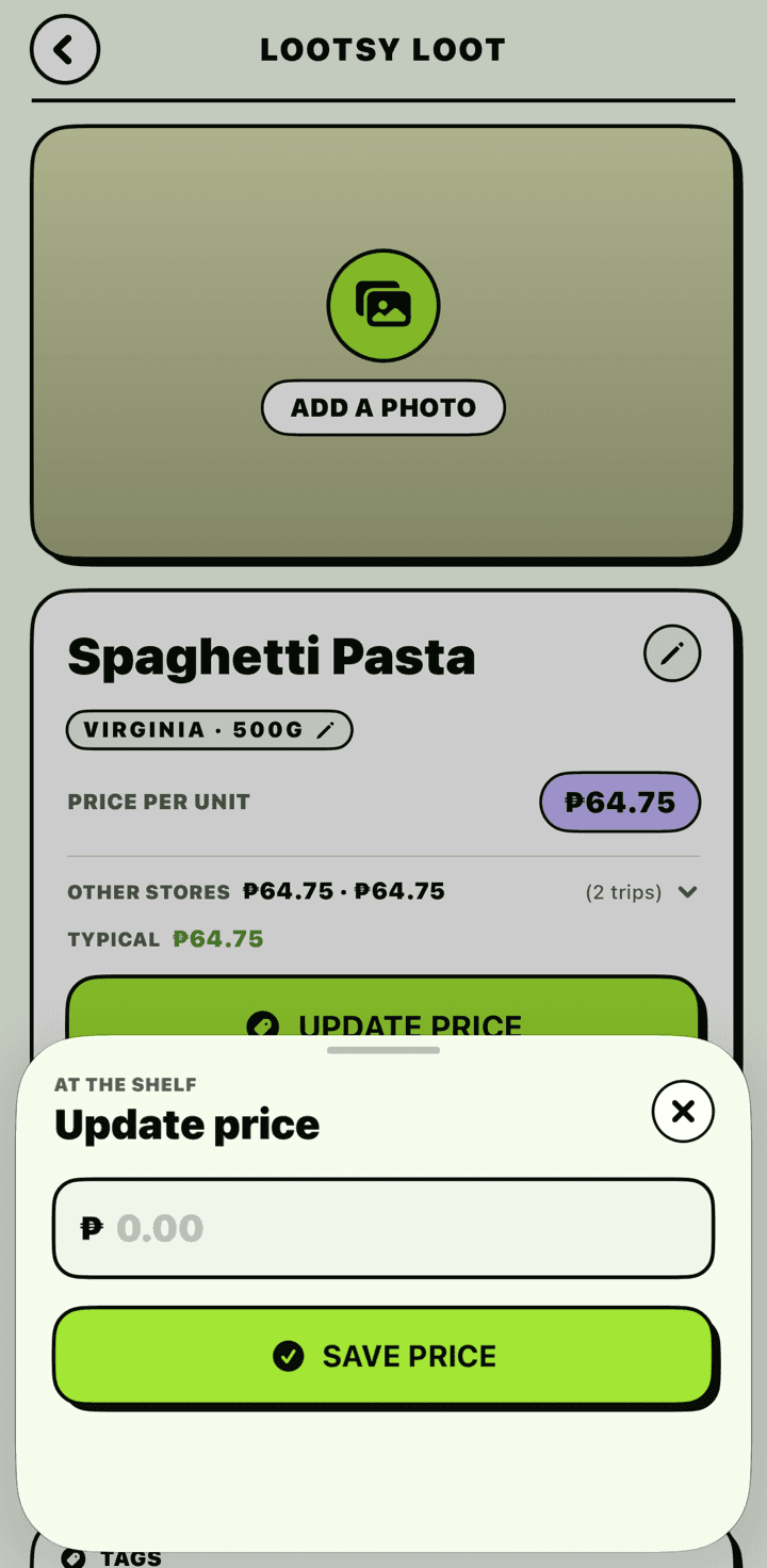 Update price sheet open over an item while shopping